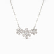 Diamond Triple Flower Necklace in 18K White Gold, view 1