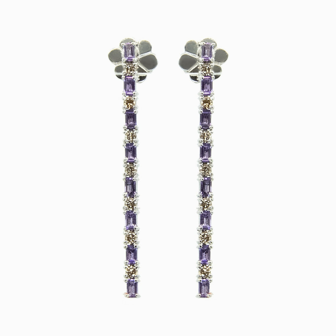 Amethyst Line Earrings in 18K White Gold, view 1