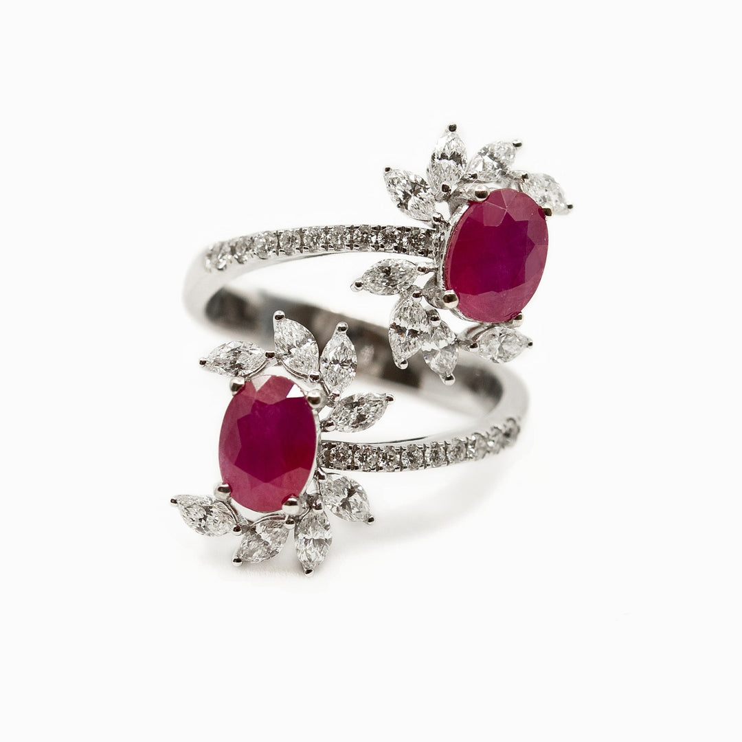 Ruby and Diamond Toi et Moi Ring in 18K White Gold, view 1