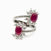 Ruby and Diamond Toi et Moi Ring in 18K White Gold, view 1