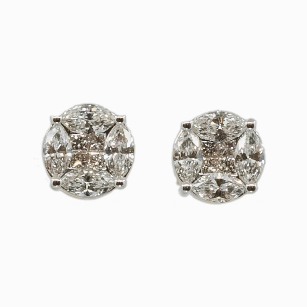 Diamond Cluster Studs in 18K Gold, view 1