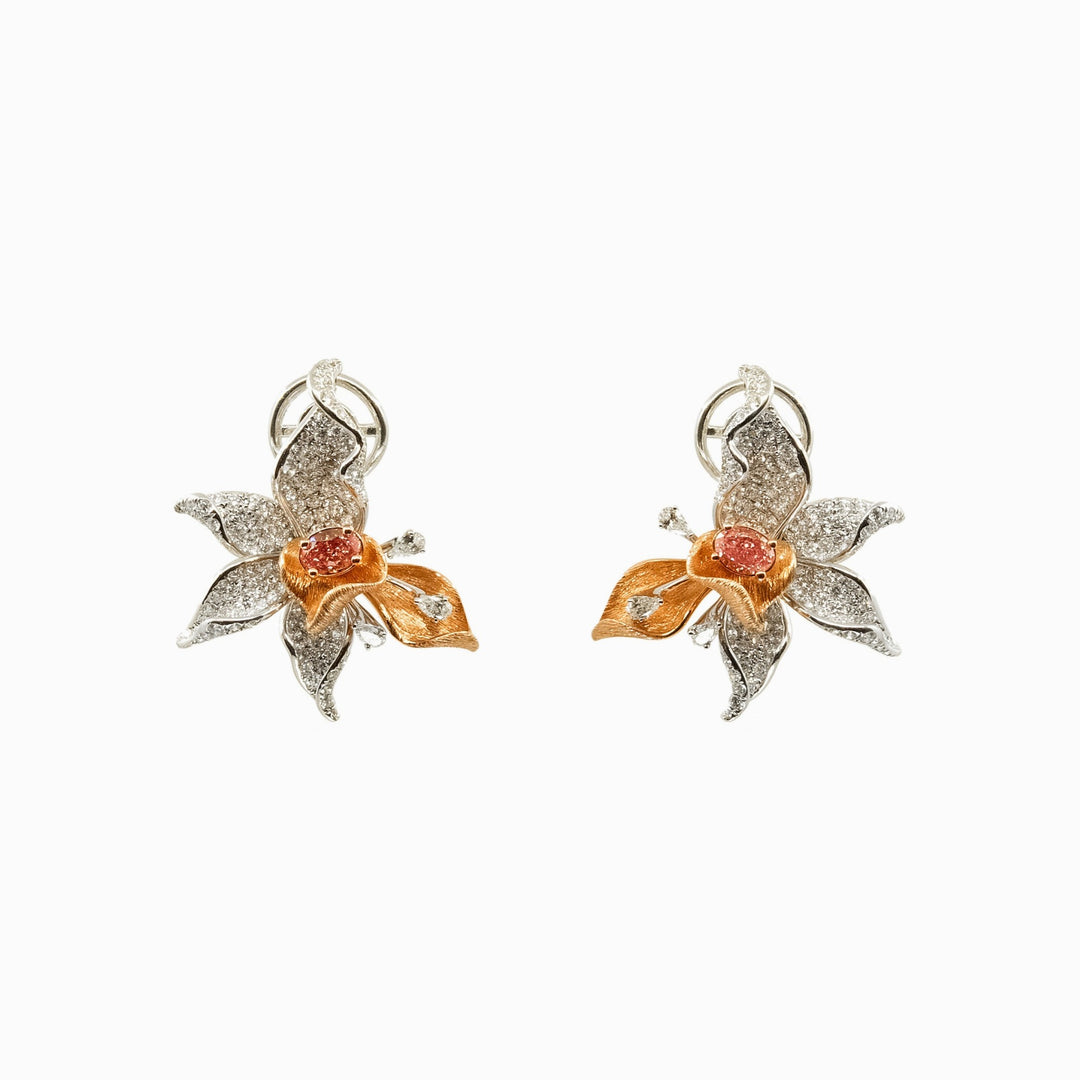 Diamond Orchid Earrings in 18K Two-Tone Gold, view 1