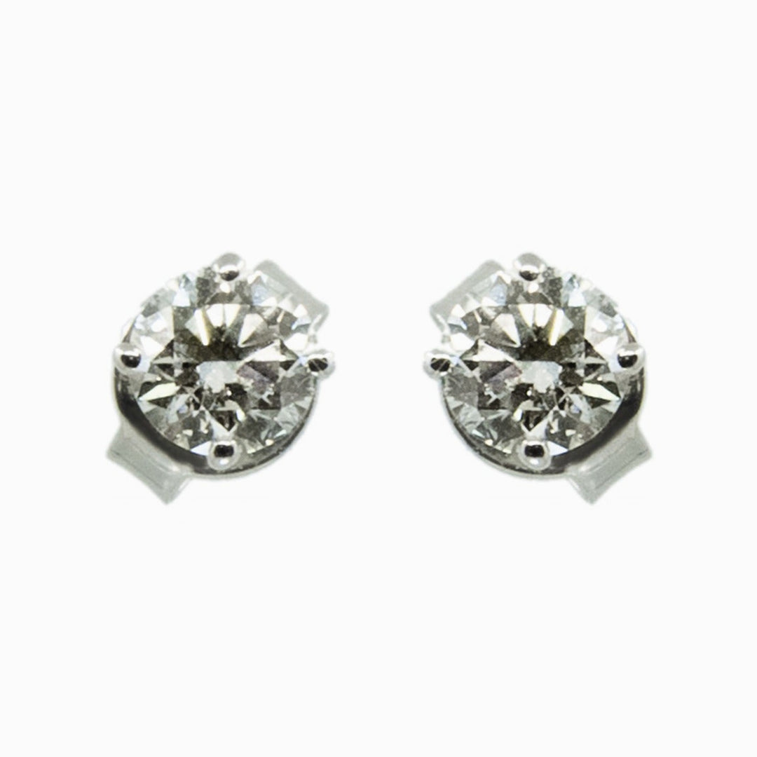 Round Diamond Solitaire Studs in 18K White Gold, view 1