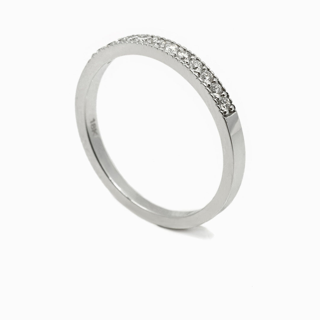 Milgrain Pavé Diamond Band in 18K White Gold, view 1