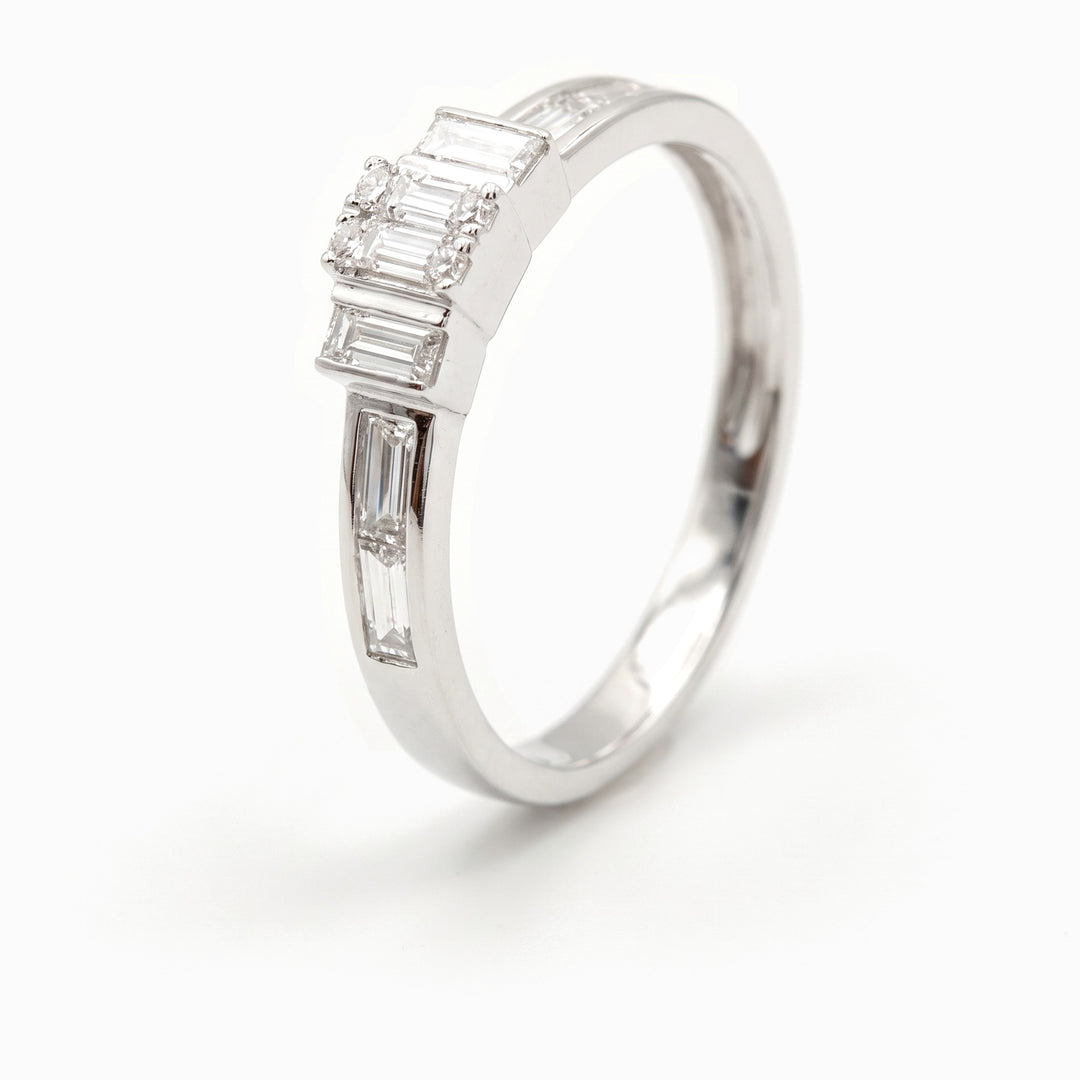 Baguette Diamond Cluster Ring in 18K White Gold, view 1