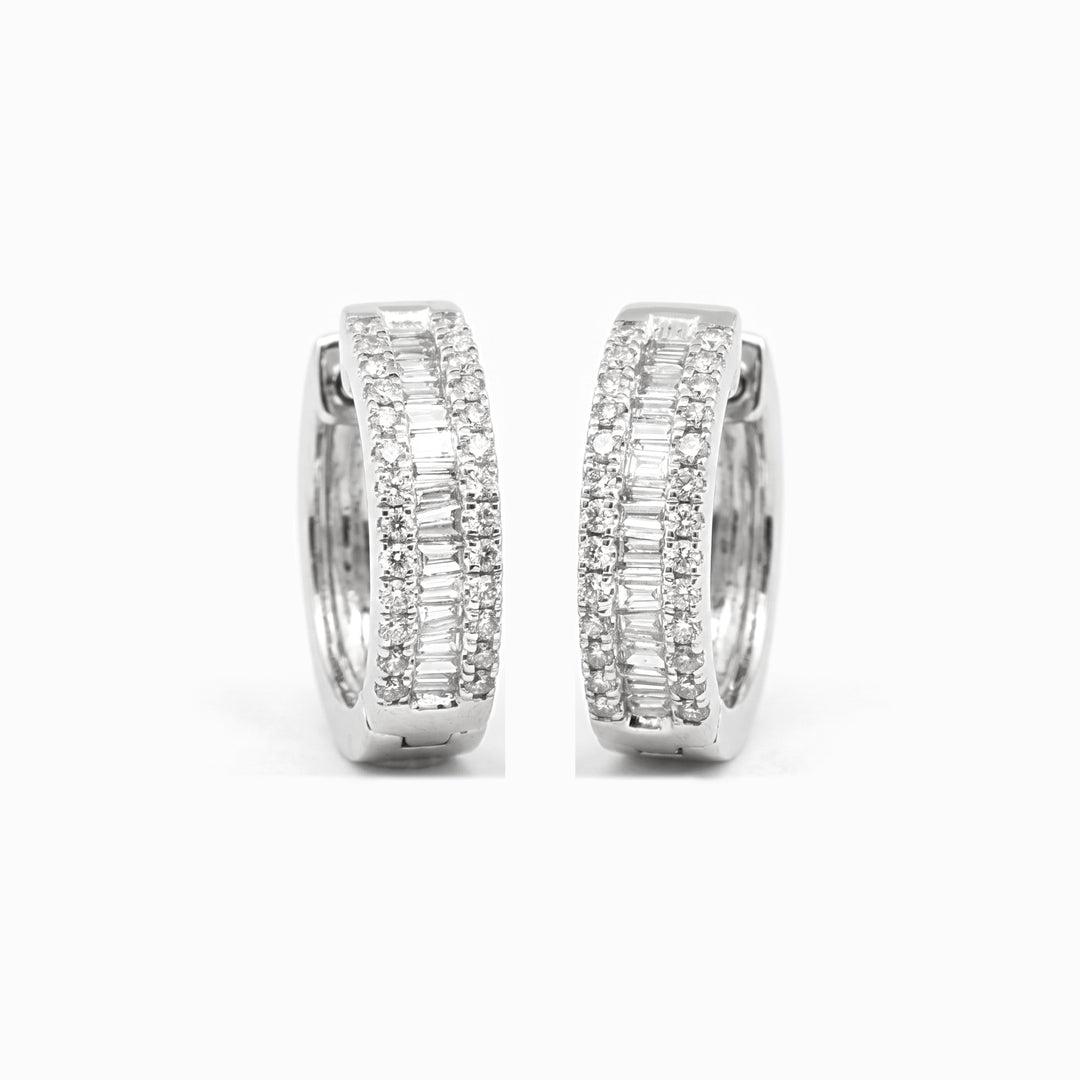 Baguette Diamond Huggie Hoops in 18K White Gold, view 1