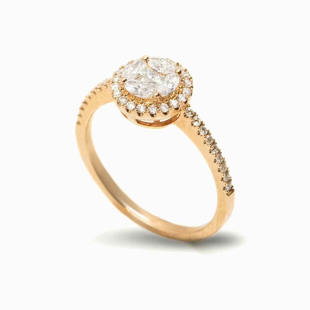 Diamond Halo Cluster Ring in 18K Rose Gold, view 1