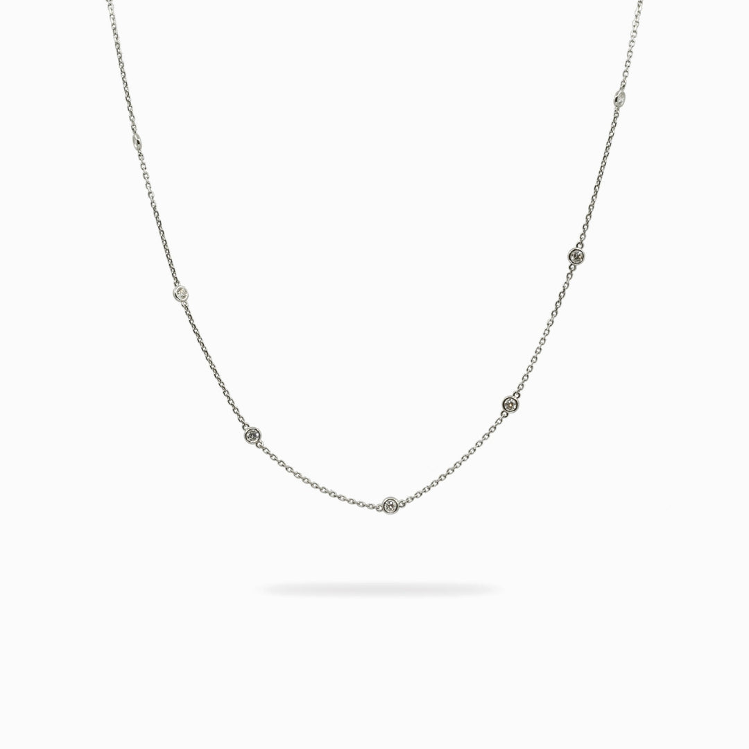 Diamond Station Necklace in 18K White Gold, view 1