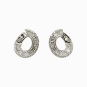 Baguette Diamond Swirl Earrings in 18K White Gold, view 1
