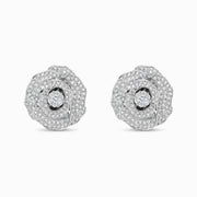Petite Diamond Flower Earrings in 18K White Gold, view 1