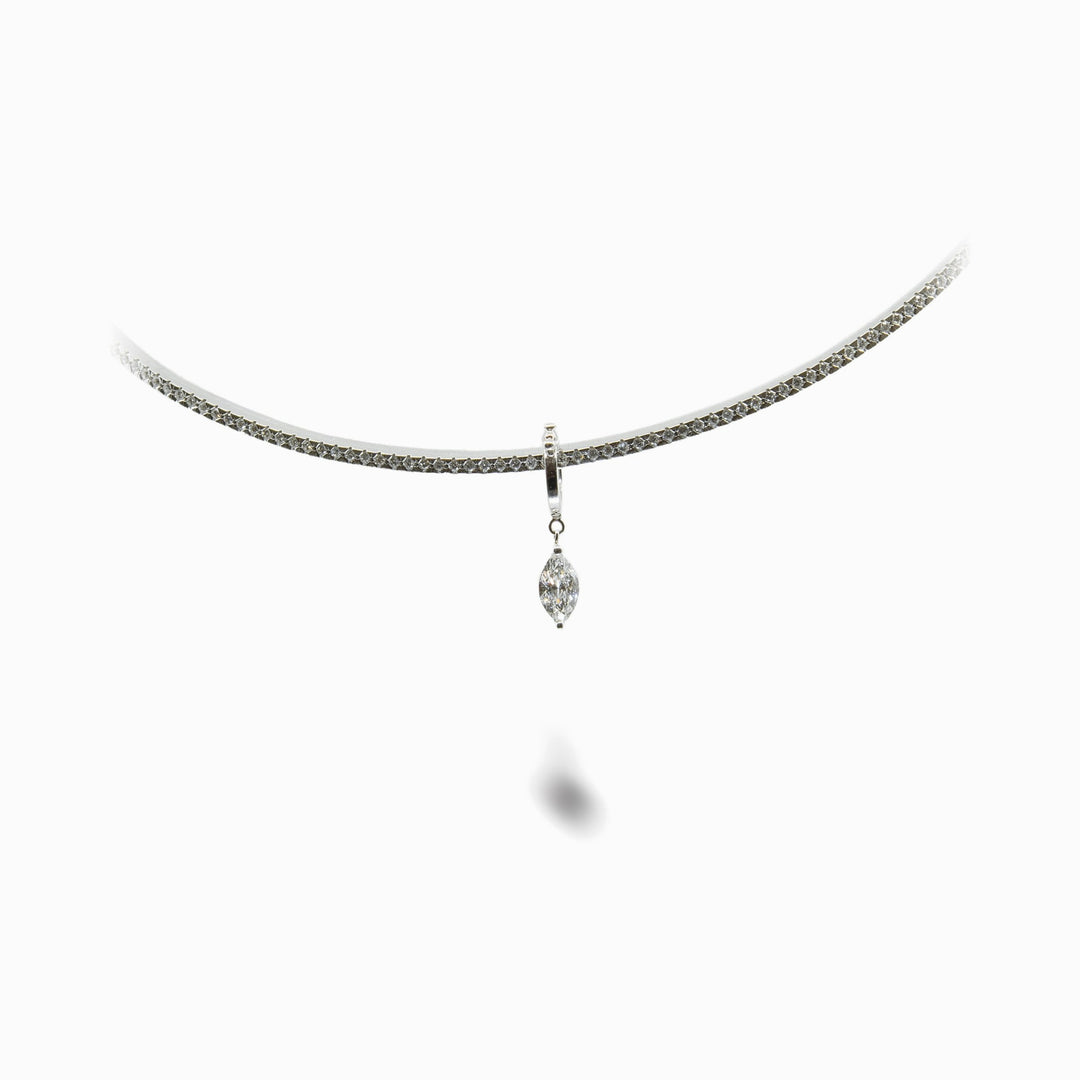 Marquise Diamond Drop Pendant in 18K White Gold, view 1