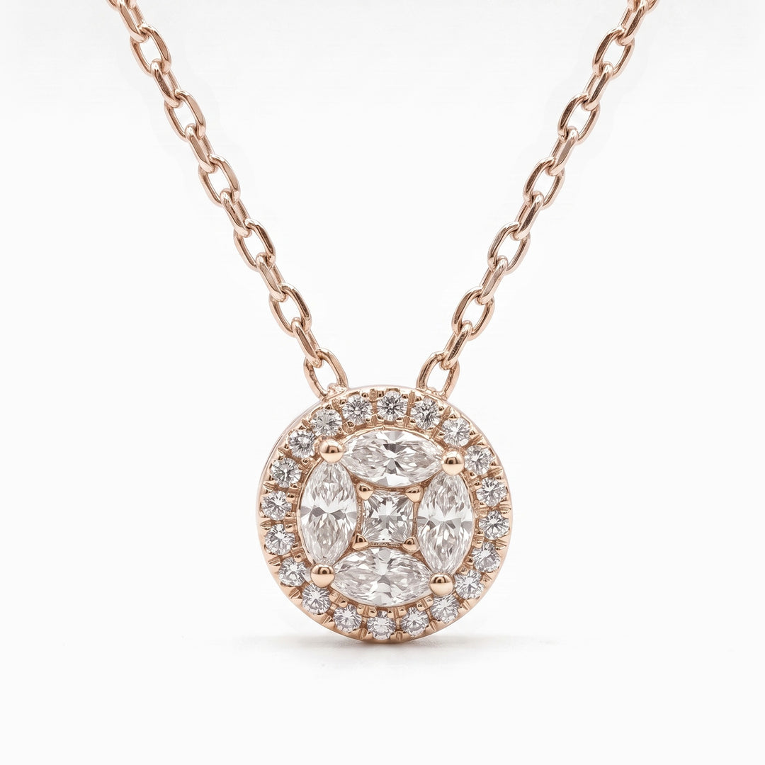 Diamond Halo Cluster Pendant in 18K Rose Gold, view 1