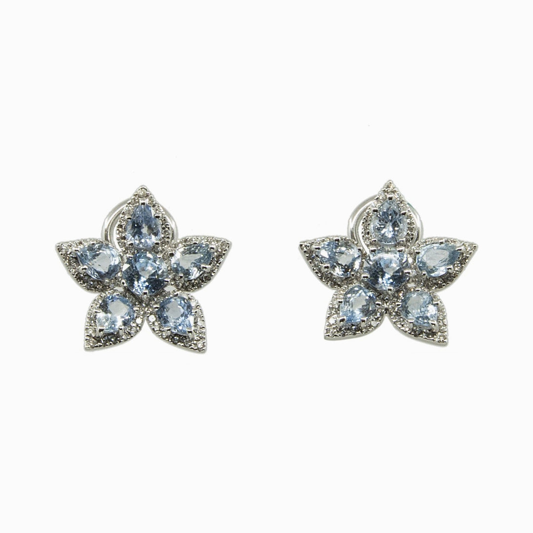 Aquamarine Flower Earrings in 18K White Gold, view 1