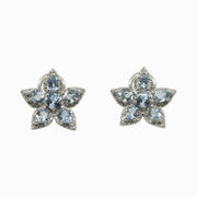 Aquamarine Flower Earrings in 18K White Gold, view 1