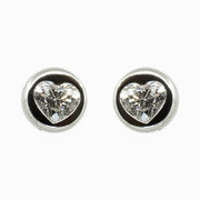 Heart Diamond Bezel Studs in 18K White Gold, view 1