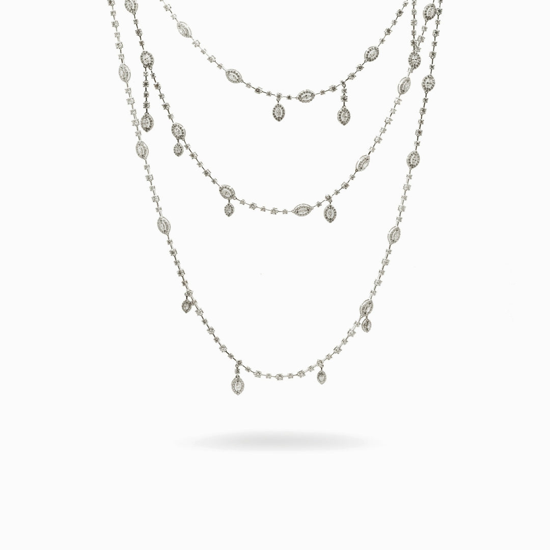 Layered Diamond Station Necklace in 18K White Gold, view 1