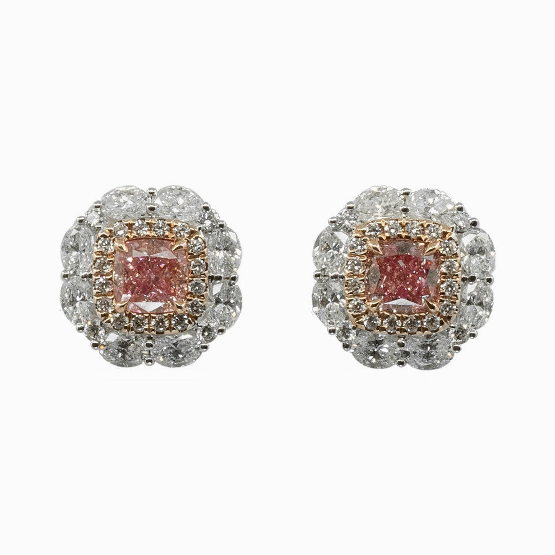 Fancy Diamond Cluster Studs in 18K Two-Tone Gold, view 1