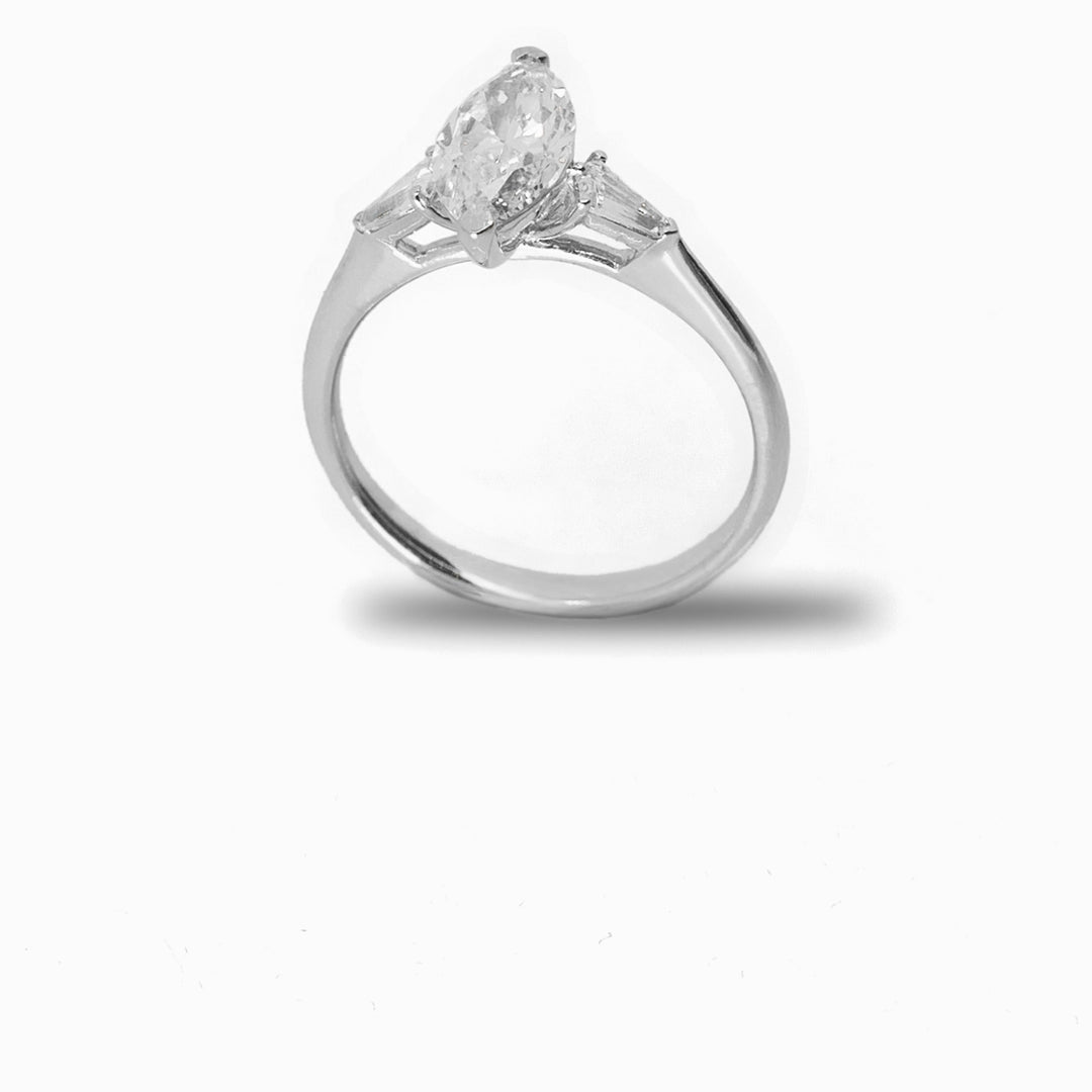 Marquise Diamond Trilogy Ring in 18K White Gold, view 1