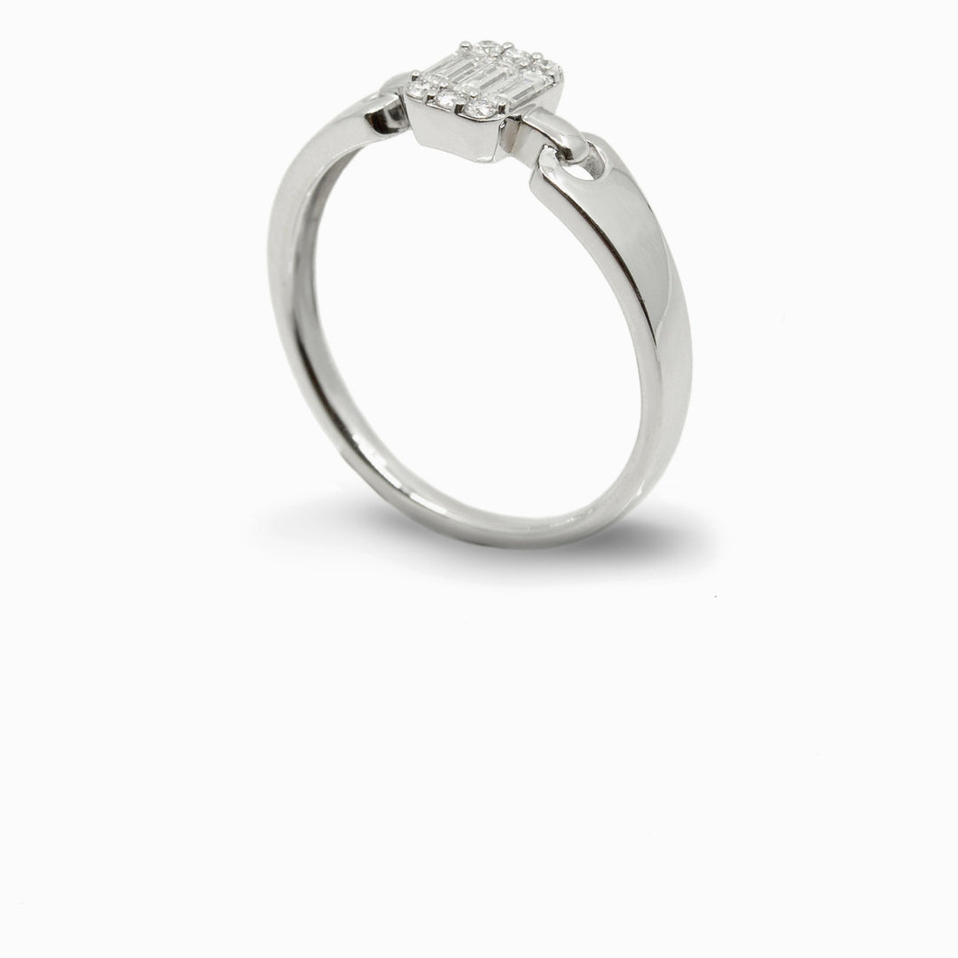 Baguette Diamond Buckle Ring in 18K White Gold, view 1