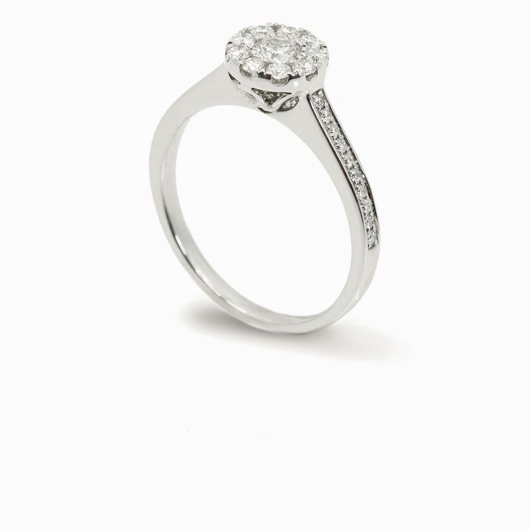 Round Diamond Halo Ring in 18K White Gold, view 1