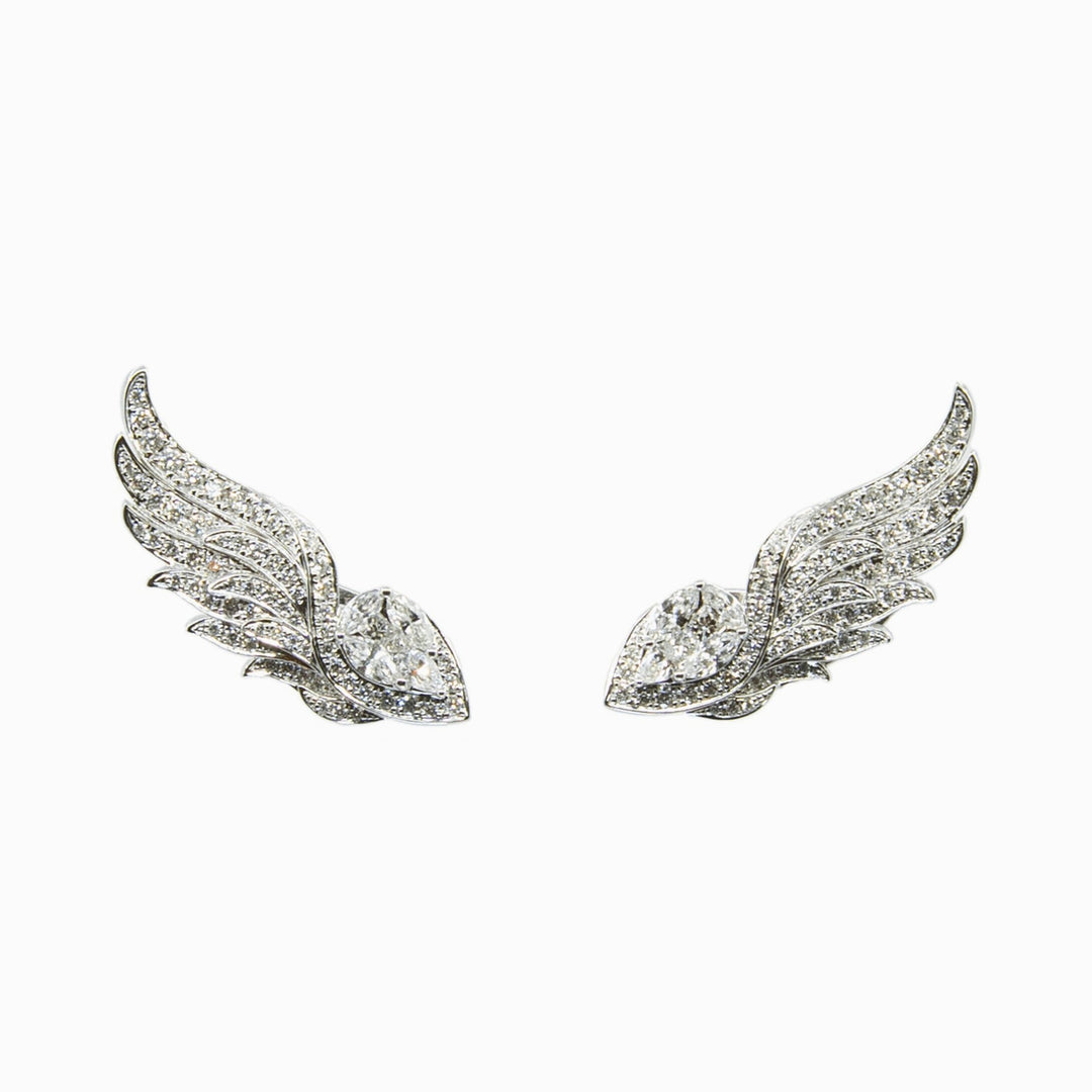 Diamond Wing Earrings in 18K White Gold, view 1