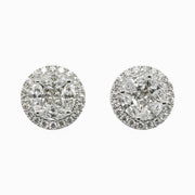 Diamond Halo Cluster Studs in 18K White Gold, view 1