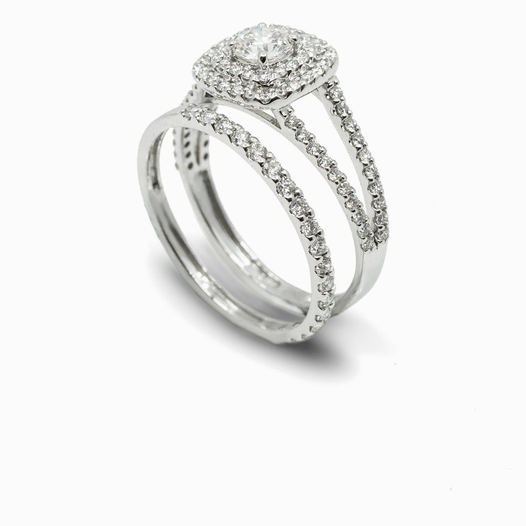 Cushion Halo Diamond Ring in 18K White Gold, view 1