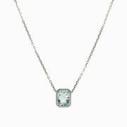 Aquamarine Halo Pendant in 18K White Gold, view 1