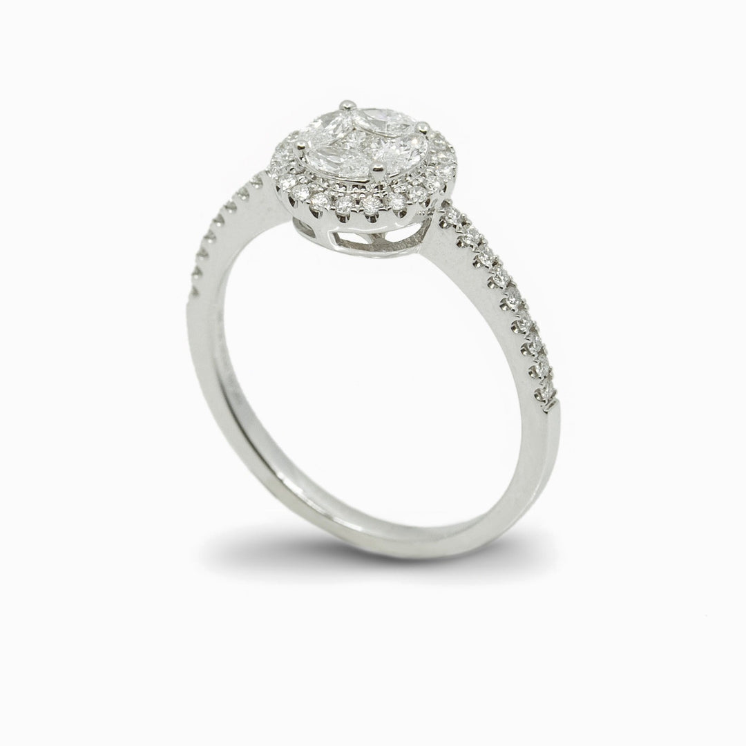 Diamond Halo Cluster Ring in 18K White Gold, view 1