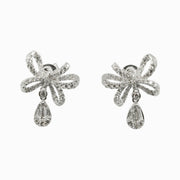 Diamond Bow Drop Earrings in 18K White Gold, view 1