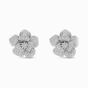 Diamond Flower Earrings in 18K White Gold, view 1