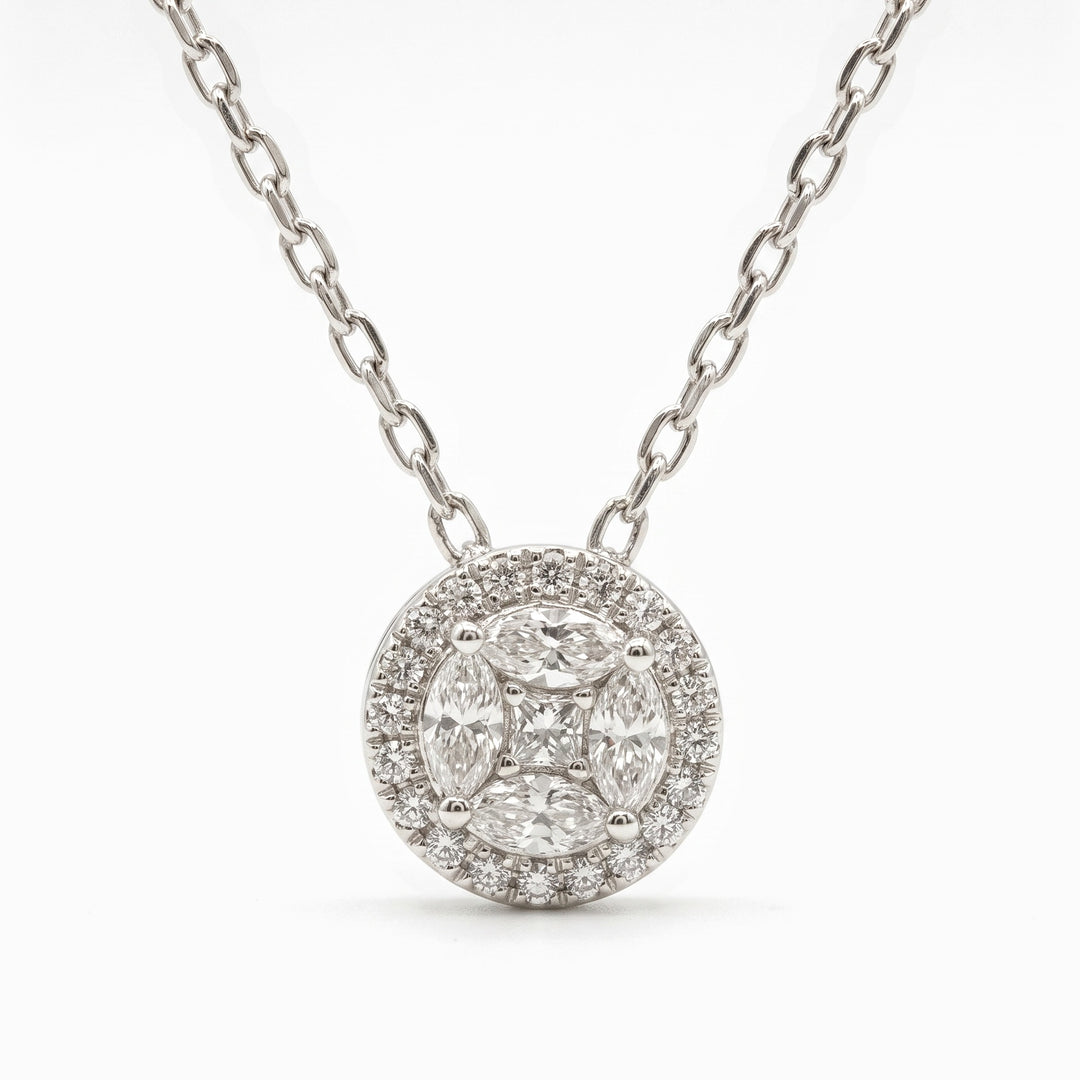 Diamond Halo Cluster Pendant in 18K White Gold, view 1