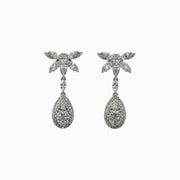 Diamond Flower Drop Earrings in 18K White Gold, view 1