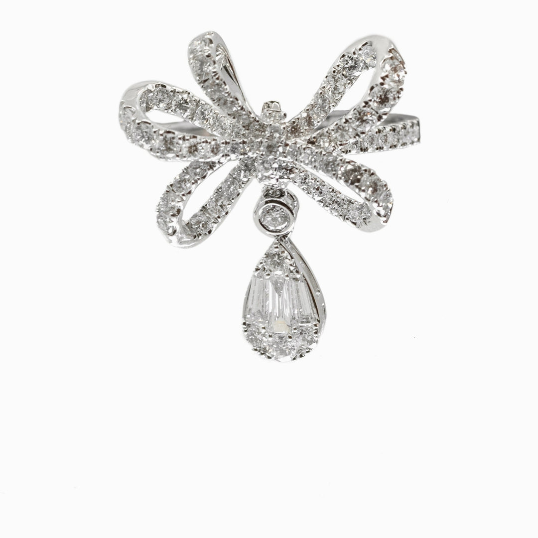 Diamond Bow Drop Ring in 18K White Gold, view 1