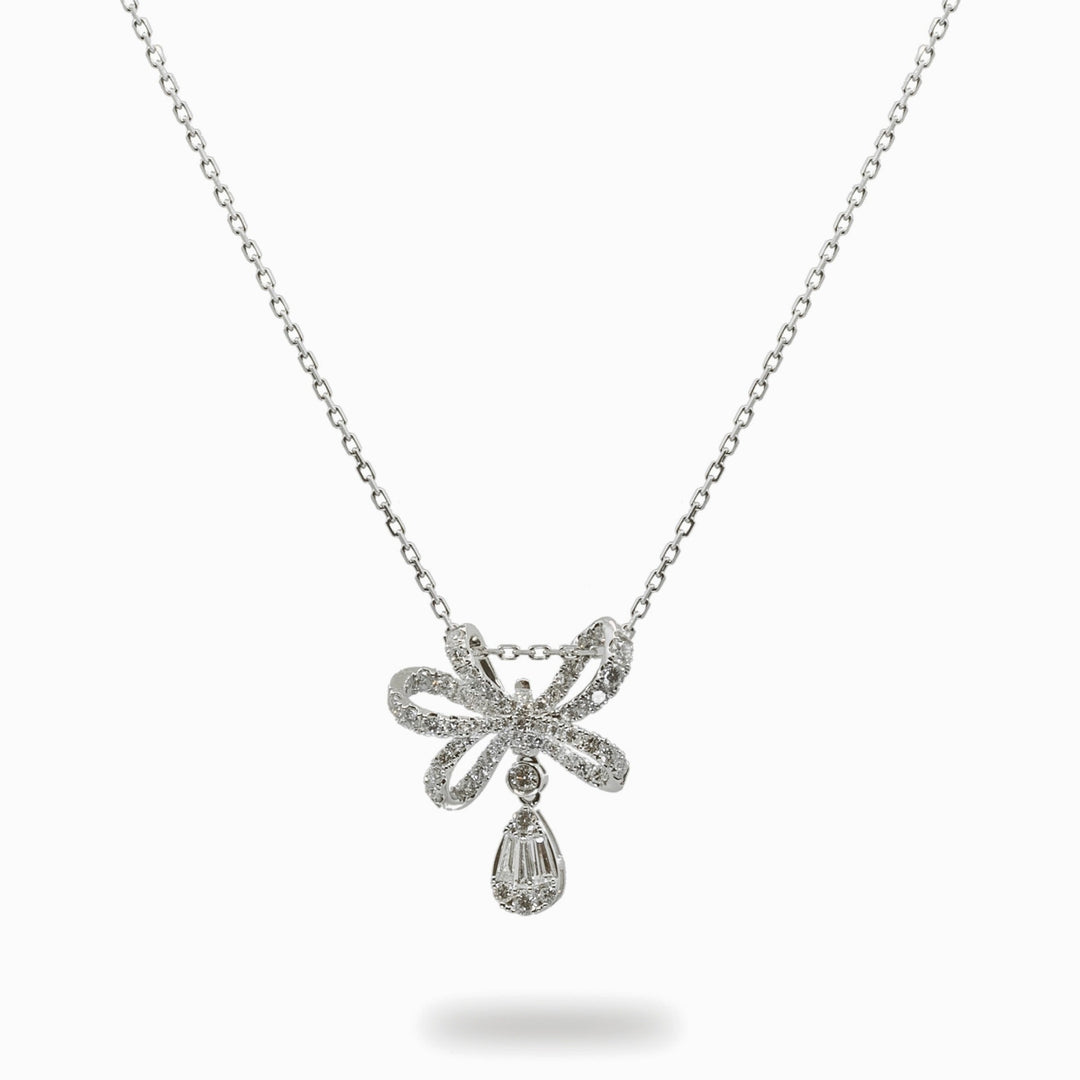 Diamond Bow Drop Pendant in 18K White Gold, view 1