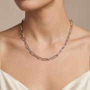 Diamond Paperclip Link Necklace in 18K White Gold, view 1