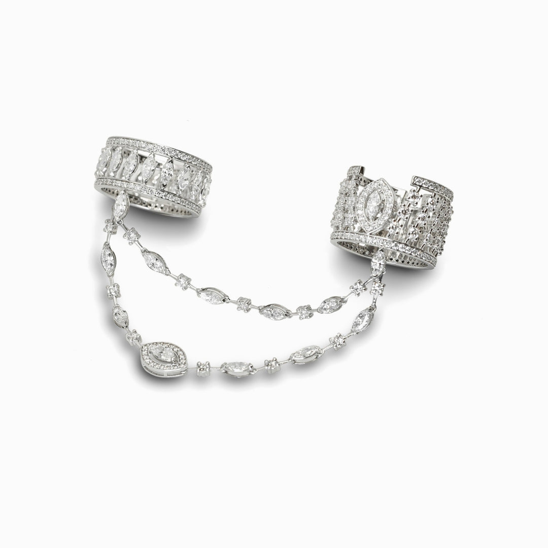 Diamond Chain Double Ring in 18K White Gold, view 1