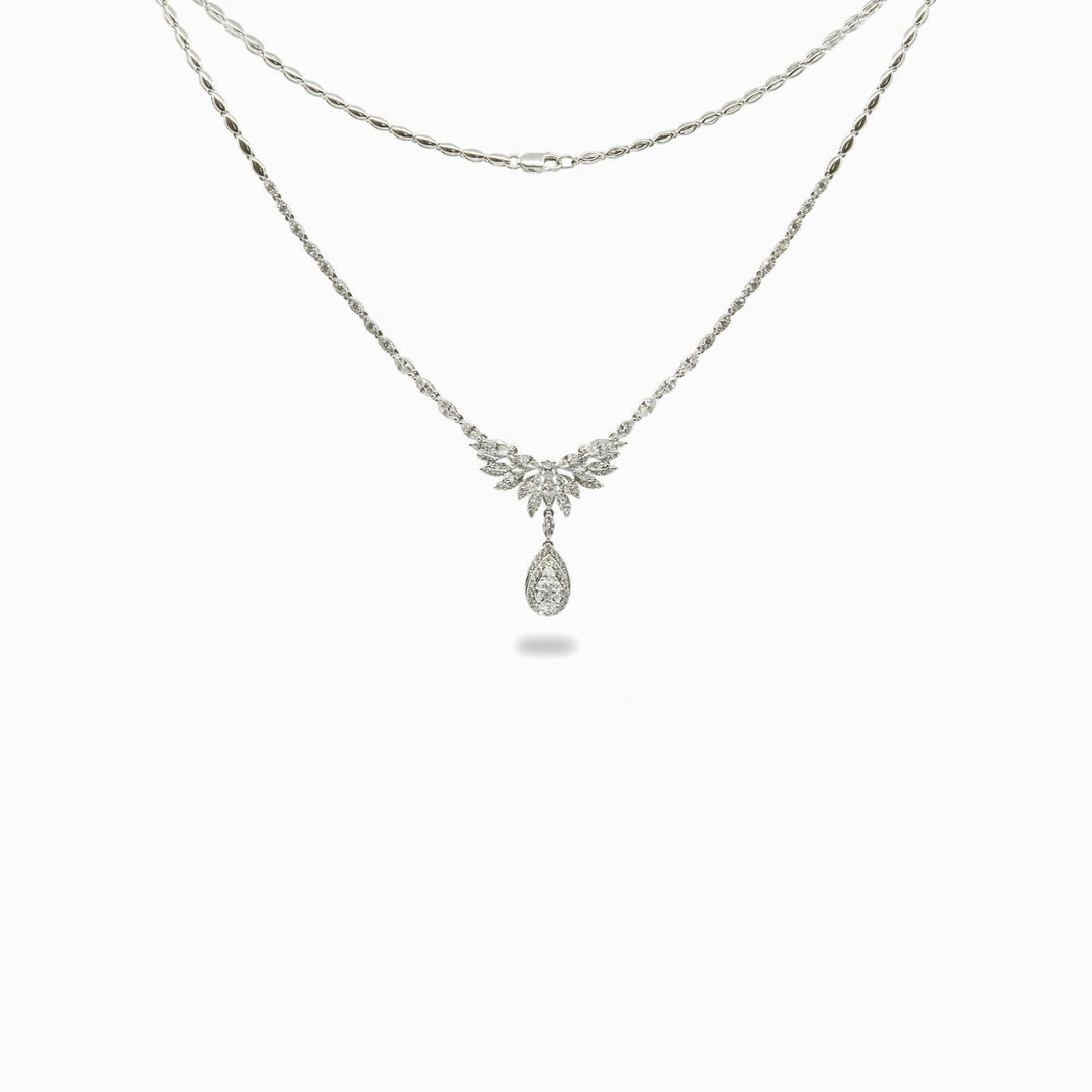 Diamond Laurel Drop Necklace in 18K White Gold, view 1