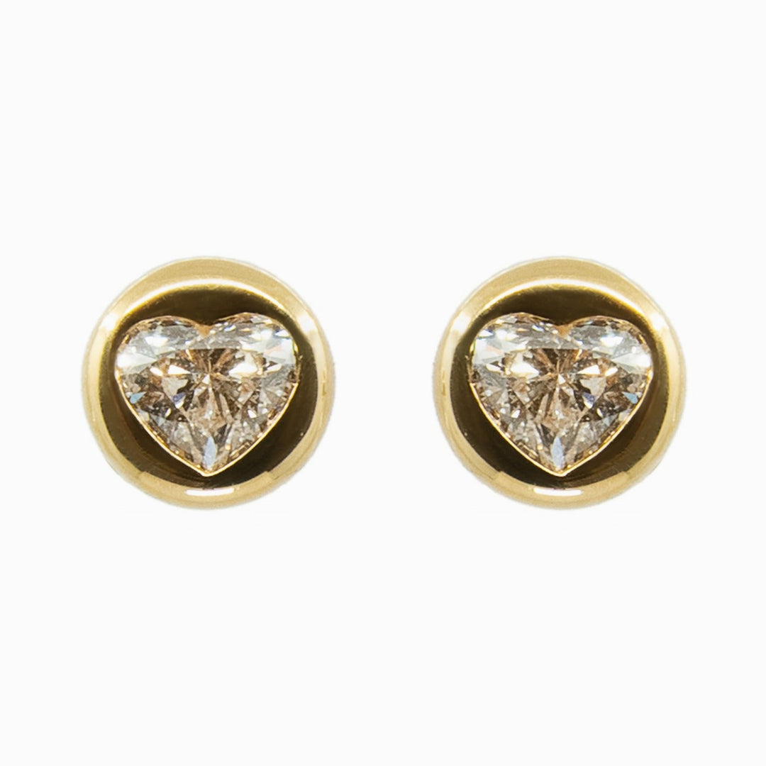Heart Diamond Bezel Studs in 18K Yellow Gold, view 1