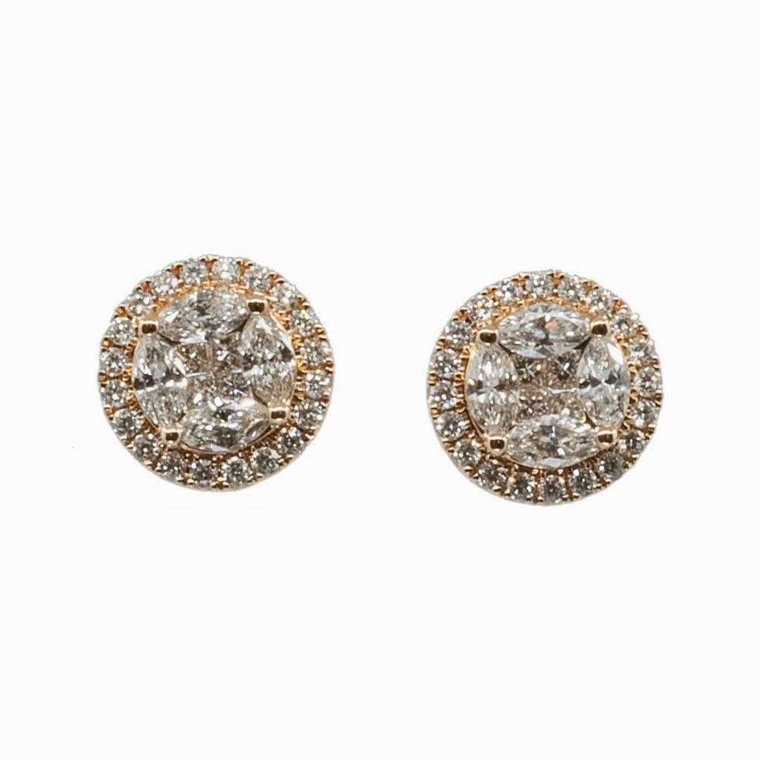 Diamond Halo Cluster Studs in 18K Rose Gold, view 1