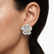 Diamond Flower Earrings in 18K White Gold, view 2