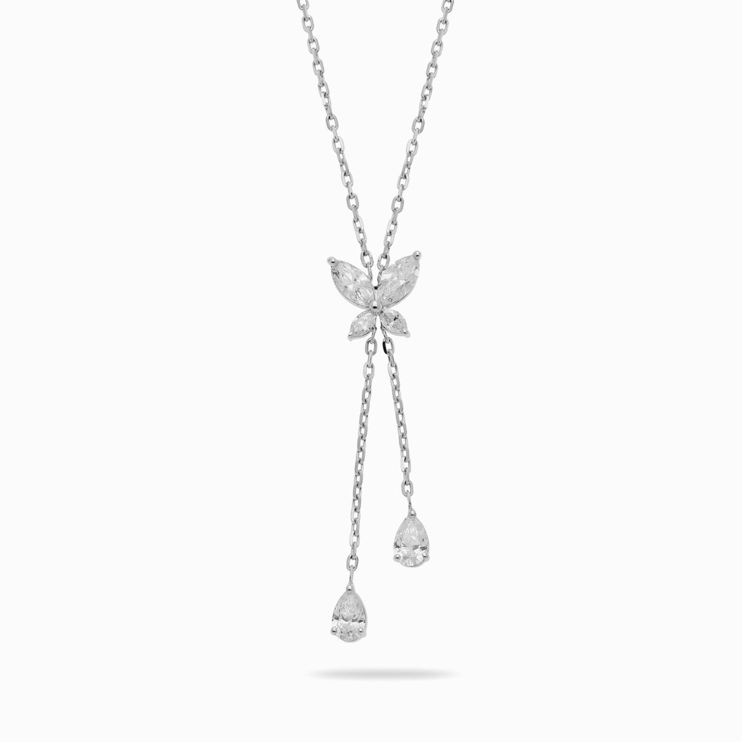 Butterfly Drop Necklace in 18K White Gold