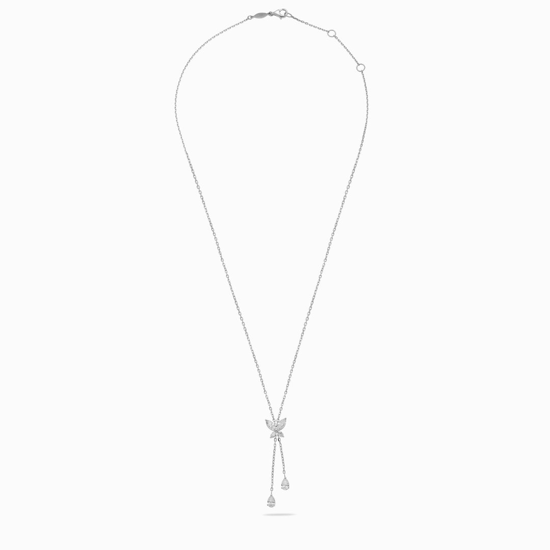 Butterfly Drop Necklace in 18K White Gold