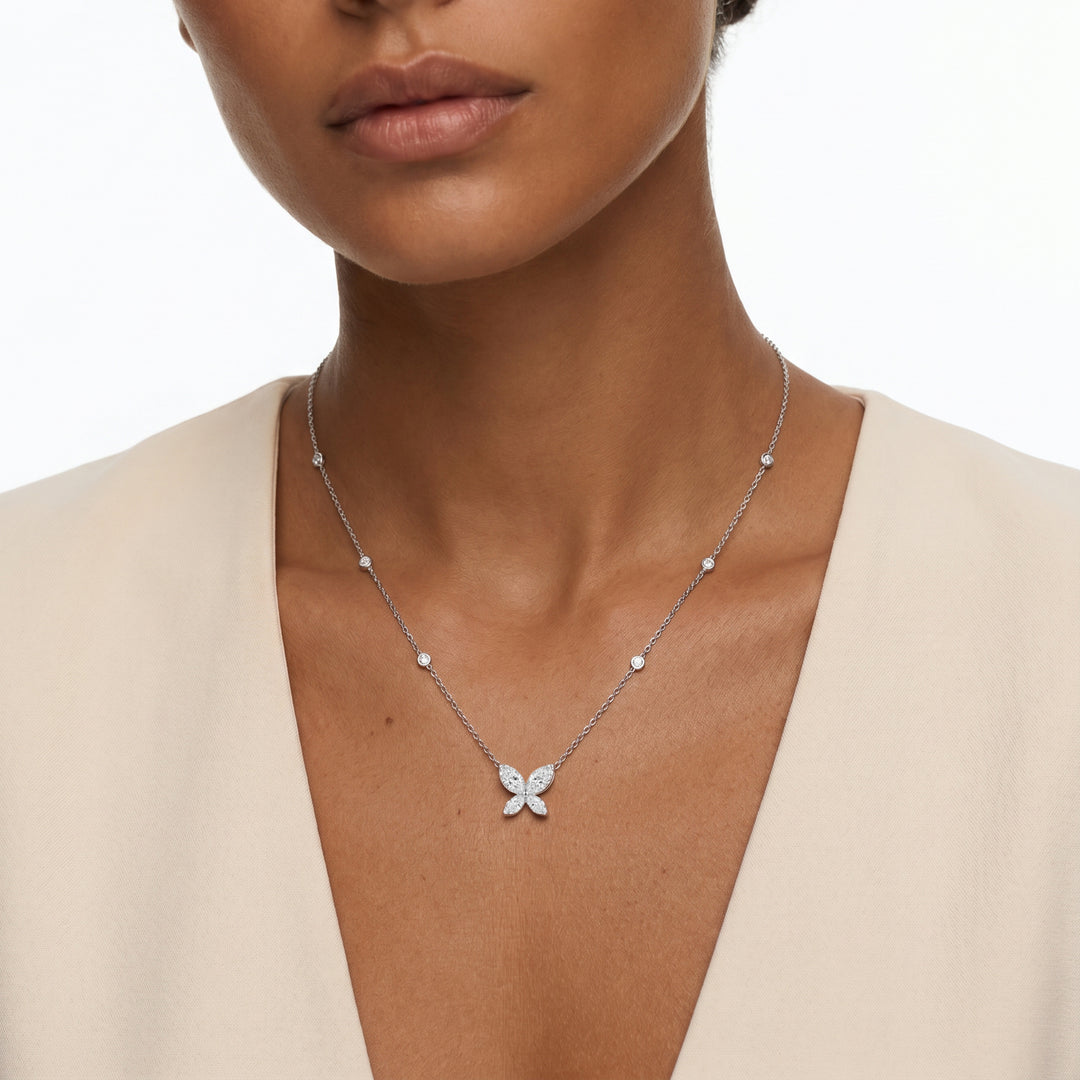 Butterfly Pendant Necklace in 18K White Gold