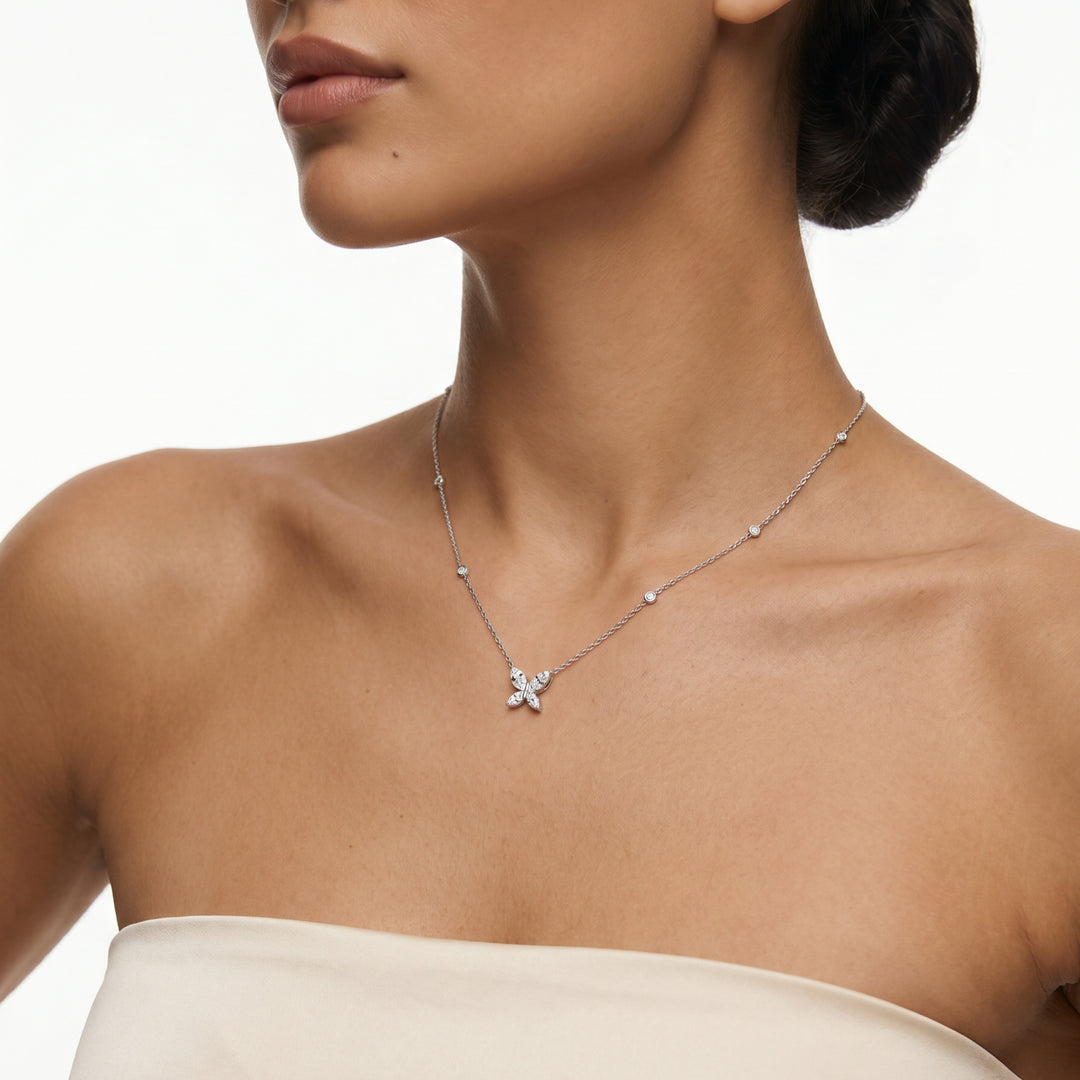 Butterfly Pendant Necklace in 18K White Gold