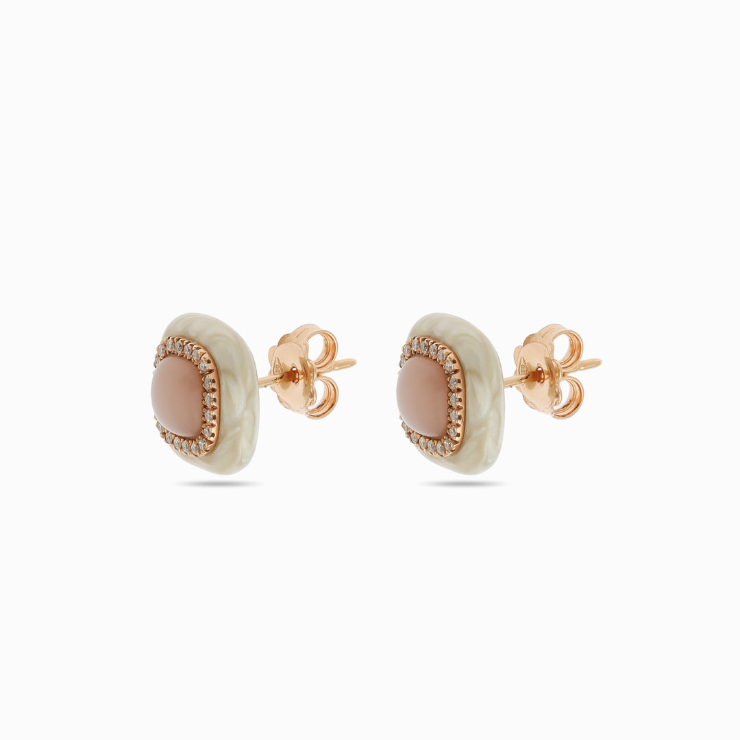 Cushion Cabochon Studs in 18K Rose Gold