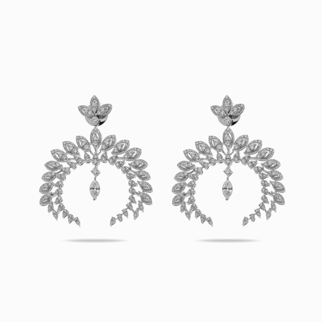 Diamond Fan Earrings in 18K White Gold