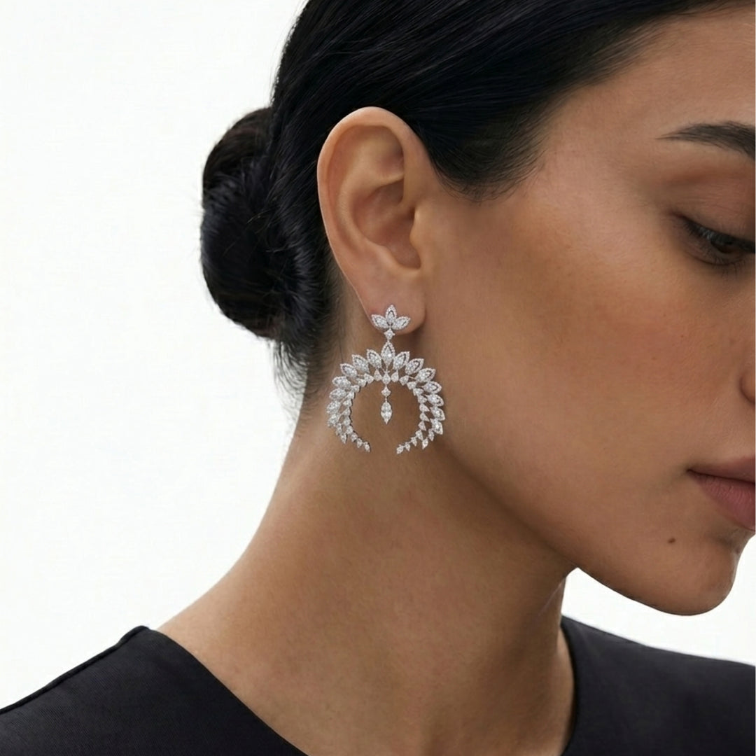 Diamond Fan Earrings in 18K White Gold