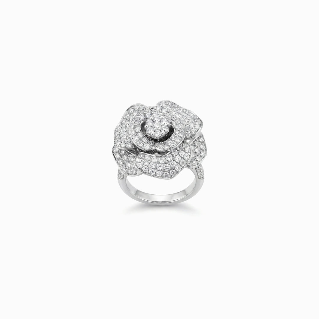 Diamond Flower Cocktail Ring in 18K White Gold