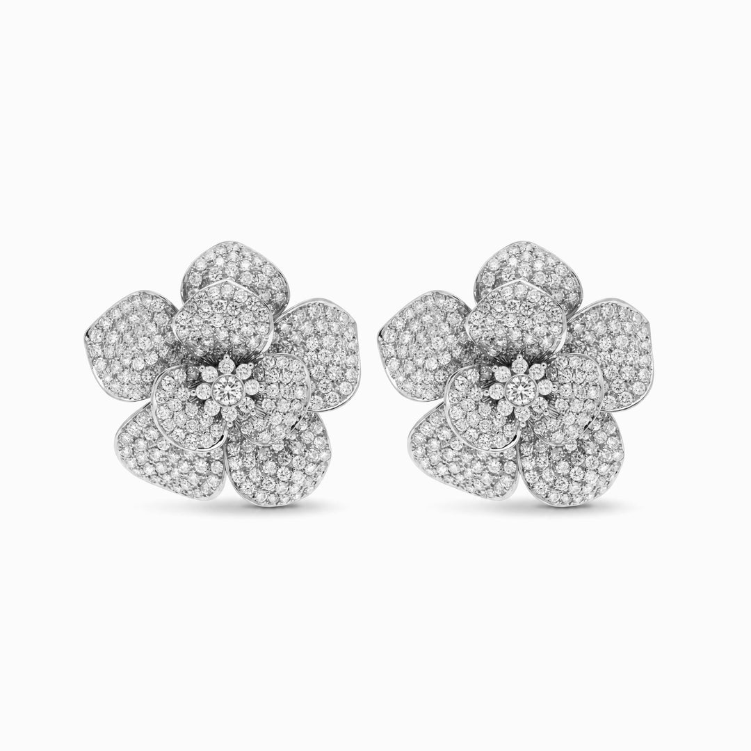 Diamond Flower Earrings in 18K White Gold